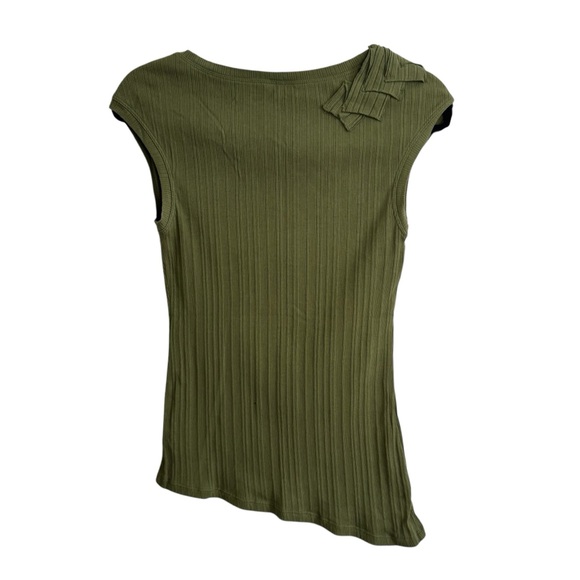 Anthropologie One September Green Asymmetrical Hem Art to Wear Shirt - Picture 4 of 10